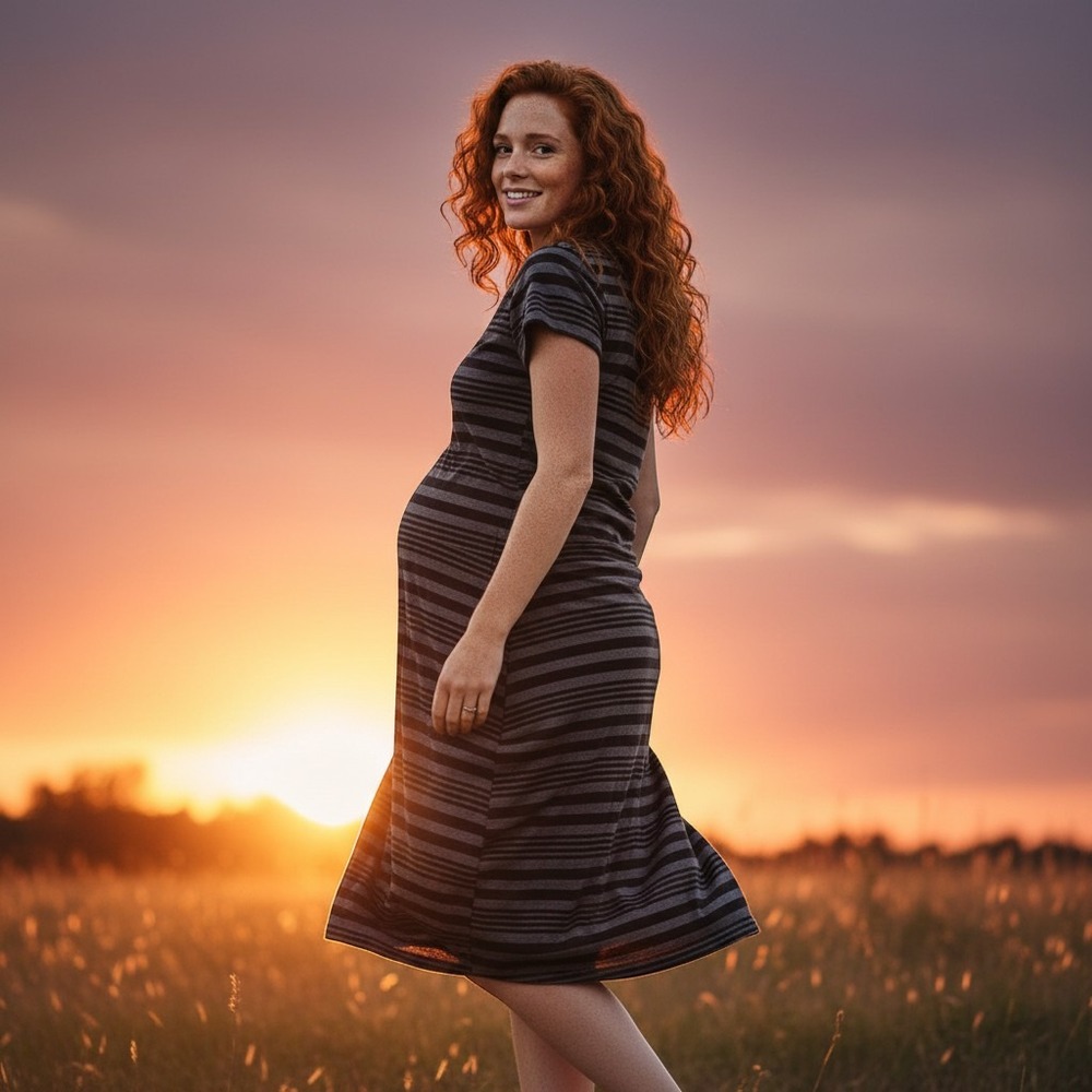 Athleta Maternity Striped V-Neck Midi Dress L Black Gray Casual Comfort #348